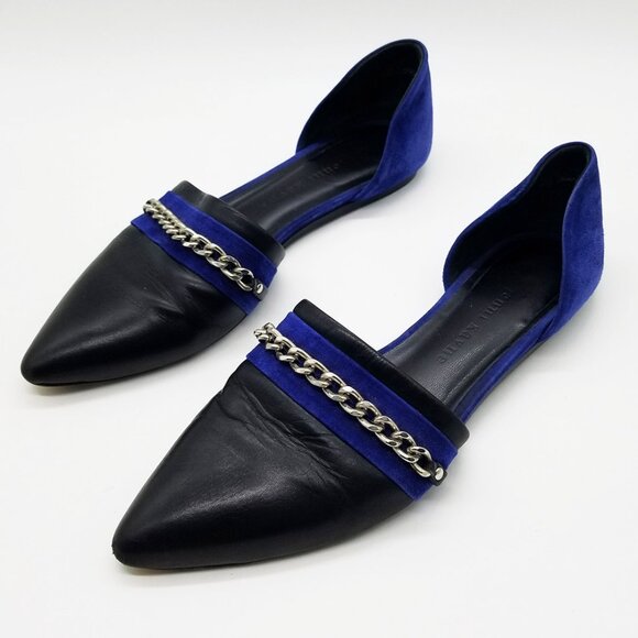 Jenni Kayne Chain D’Orsay Flats Slip On Black/Ink Royal Cobalt Blue Size 37 $595 - Picture 5 of 16